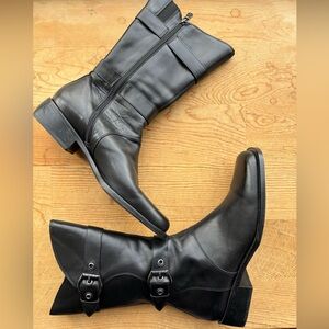 Donald J. Pliner Black Leather boots riding equestrian buckle zip western 9M
